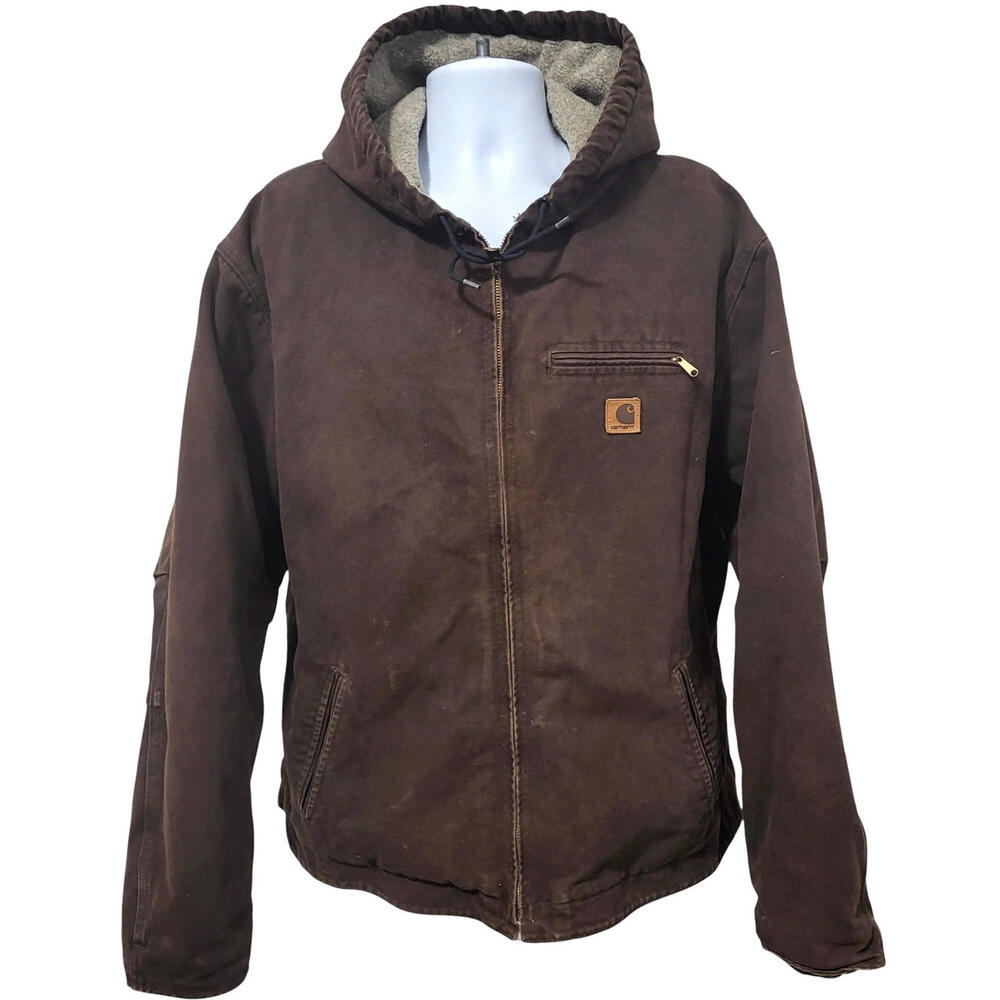 Carhartt Sierra Sherpa Lined Jacket Mens Size 2XL J141 Canvas Sandstone Hooded